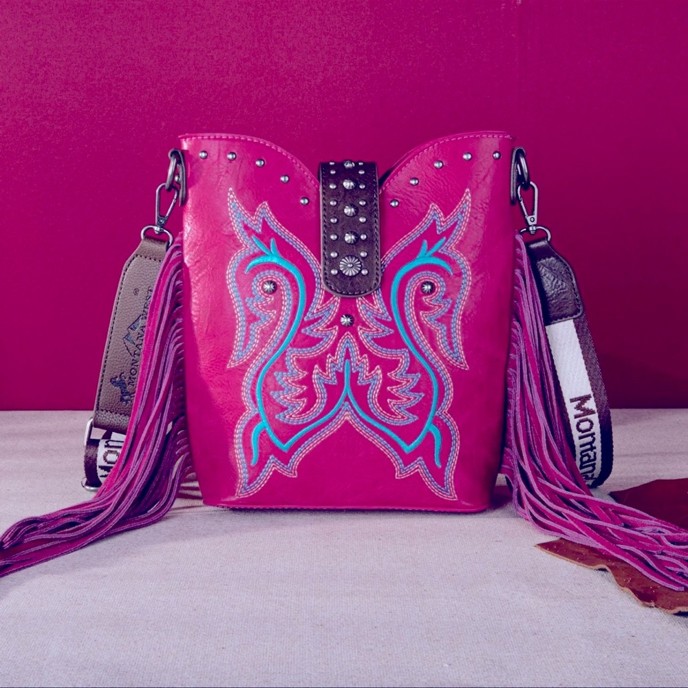 Pink wrangler fringe purse